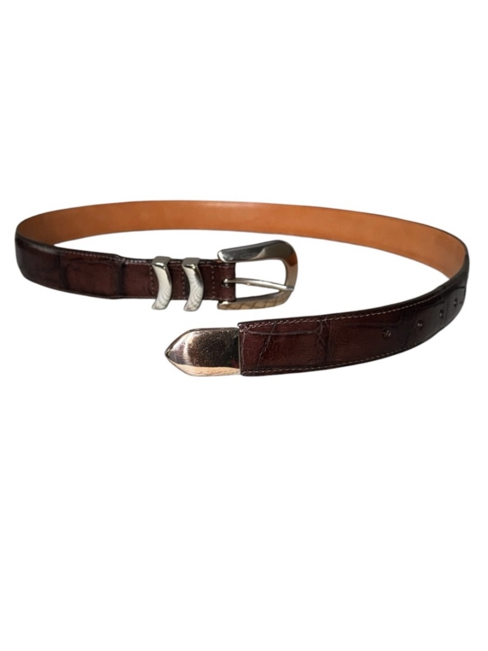 Brighton Onyx Leather Belt Brown Croc Embossed Women’s Size 36 Made in USA NWOT - Picture 2 of 7